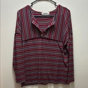 Haples Red and Gray Striped Long Sleeve Women's Top